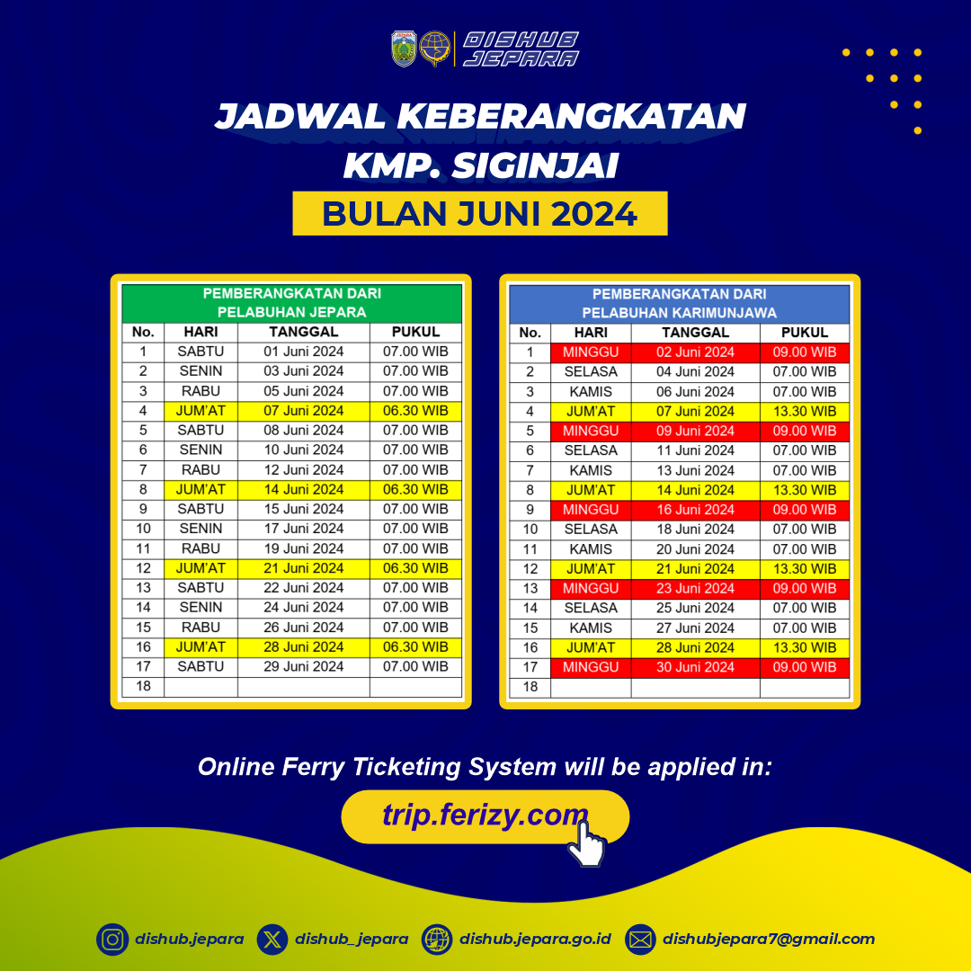 Jadwal Keberangkatan KMP. Siginjai Bulan Juni 2024
