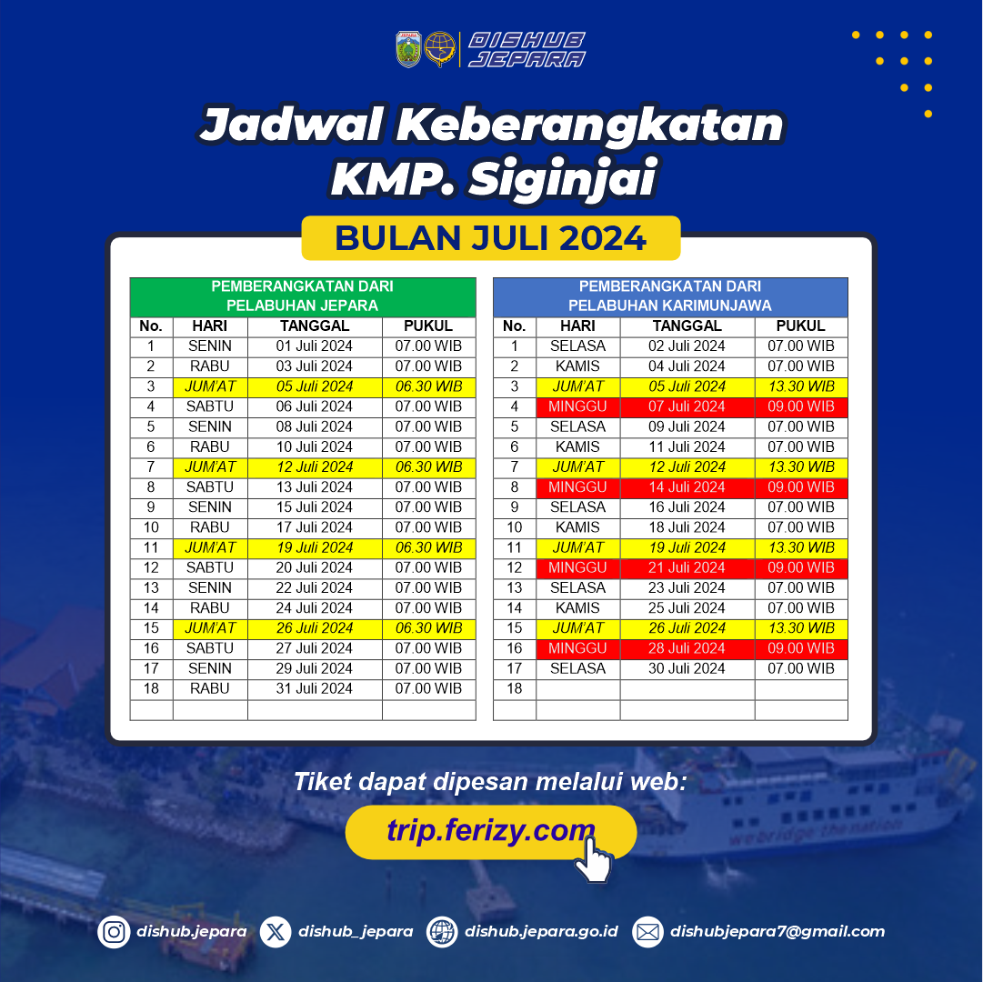 Update Jadwal Keberangkatan KMP. Siginjai Bulan Juli 2024