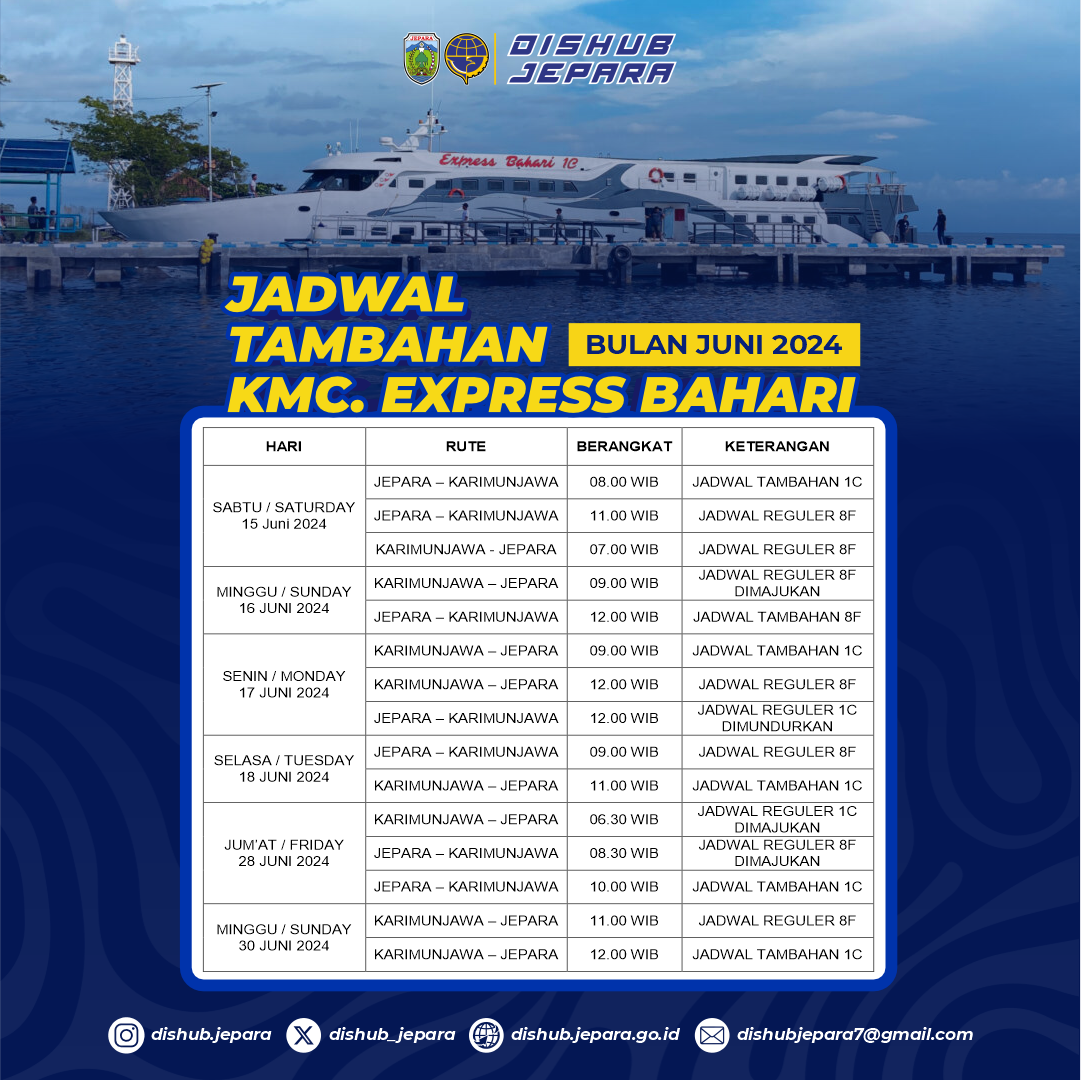 Jadwal Tambahan KMC. Express Bahari bulan Juni 2024