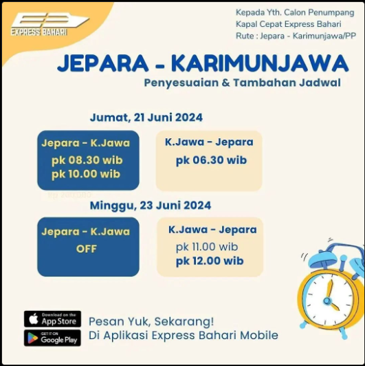 Tambahan Jadwal KMC. Express Bahari bulan Juni 2024