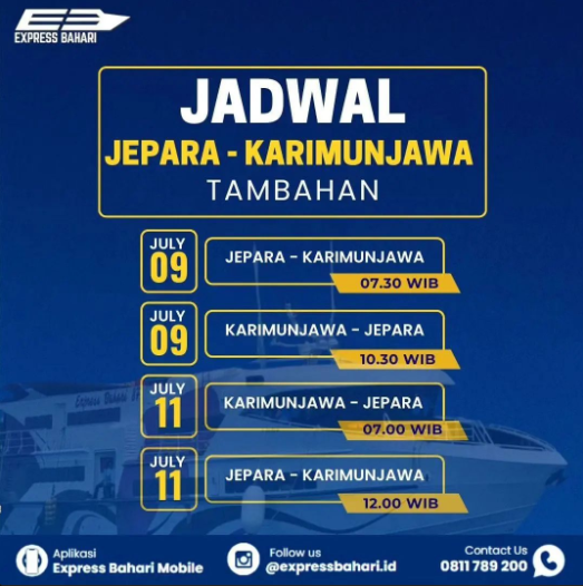 Jadwal Tambahan KMC. Express Bahari bulan Juli 2024