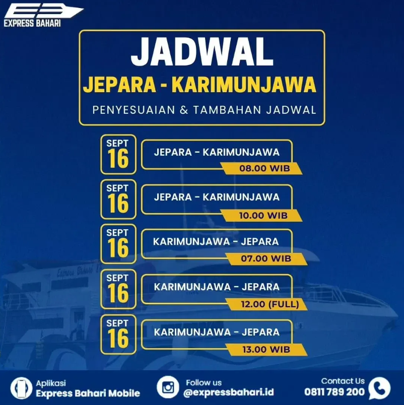 Jadwal Tambahan KMC. Express Bahari bulan September 2024