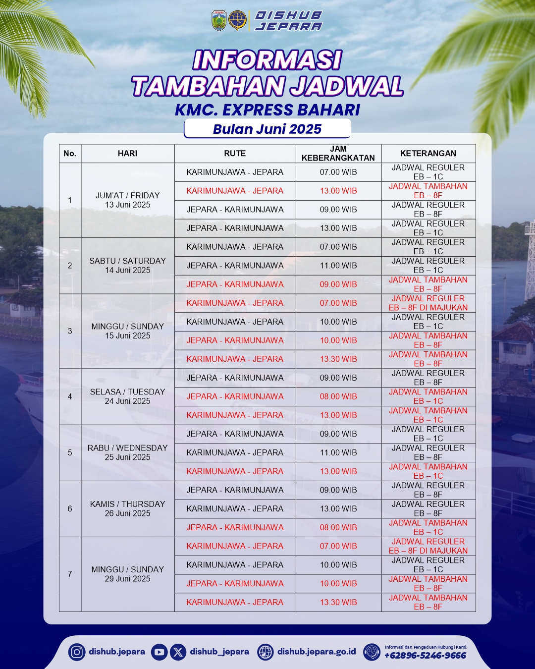 Informasi Tambahan Jadwal KMC. Express Bahari